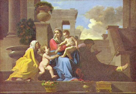 Heilige Familie auf der Treppe van Nicolas Poussin