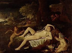 Ruhende Venus mit Amor van Nicolas Poussin