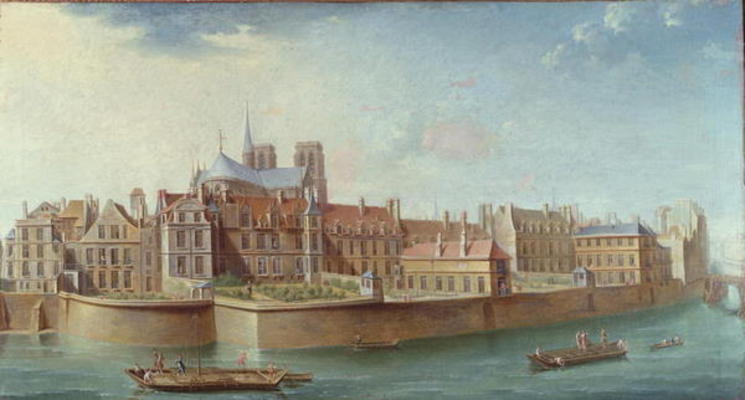 View of the Ile de la Cite from Ile St. Louis, Paris (oil on canvas) van Nicolas Raguenet