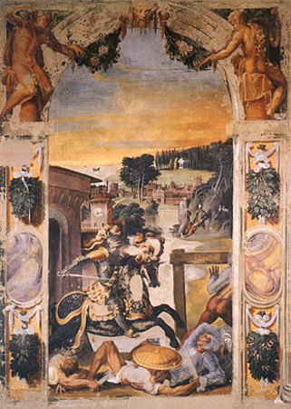 Ruggero flieht aus der Burg der Alcina van Nicoló dell'Abate