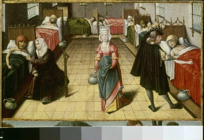 Mittelalterlicher Krankensaal Aus: Die sieben Werke der Barmherzigkeit van Niederländisch