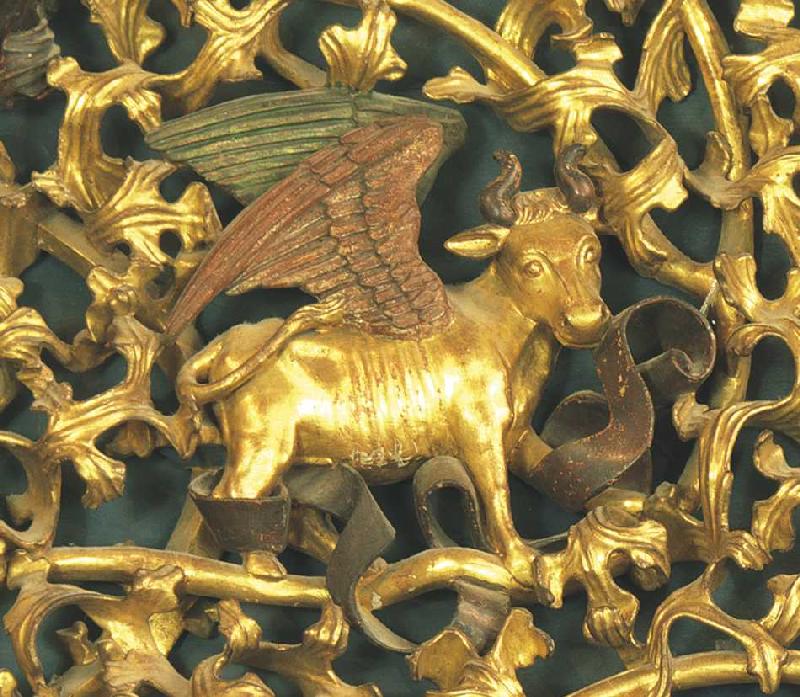 Isenheimer Altar, Detail: Stier, Evangelistensymbol des Lukas van Niklaus von Hagenau