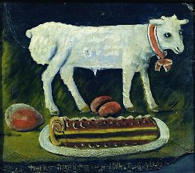 A paschal lamb, 1914 (oil on metal)