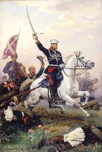 General M.D.Skobelev zu Pferde im russisch-türkischen Krieg 1877/78 van Nikolai Dmitrievich Dmitriev-Orenburgsky