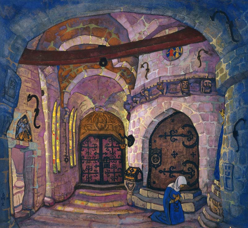 In the Monastery. Stage design for the opera Sister Beatrice by A. Davydov van Nikolai Konstantinow. Roerich