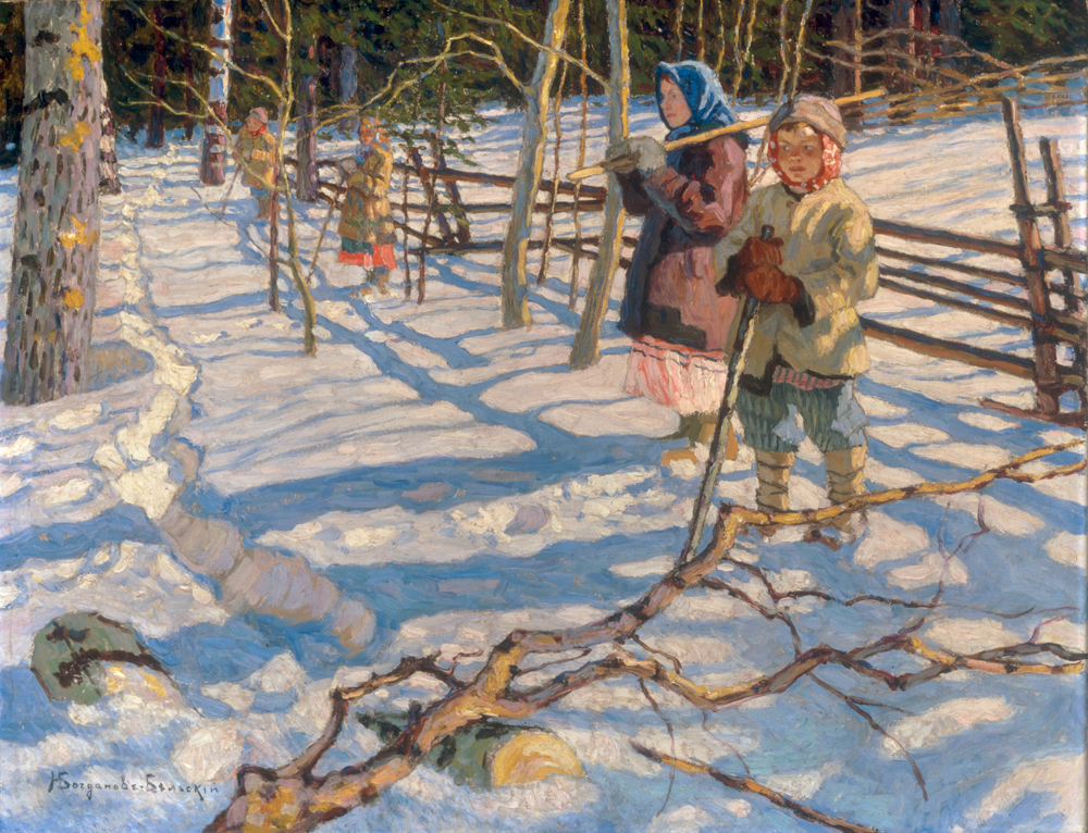 Children in the Snow van Nikolai P. Bogdanow-Bjelski