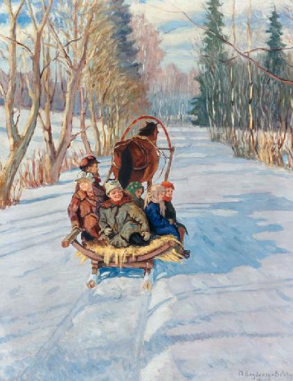 Children on a horse-drawn sleigh