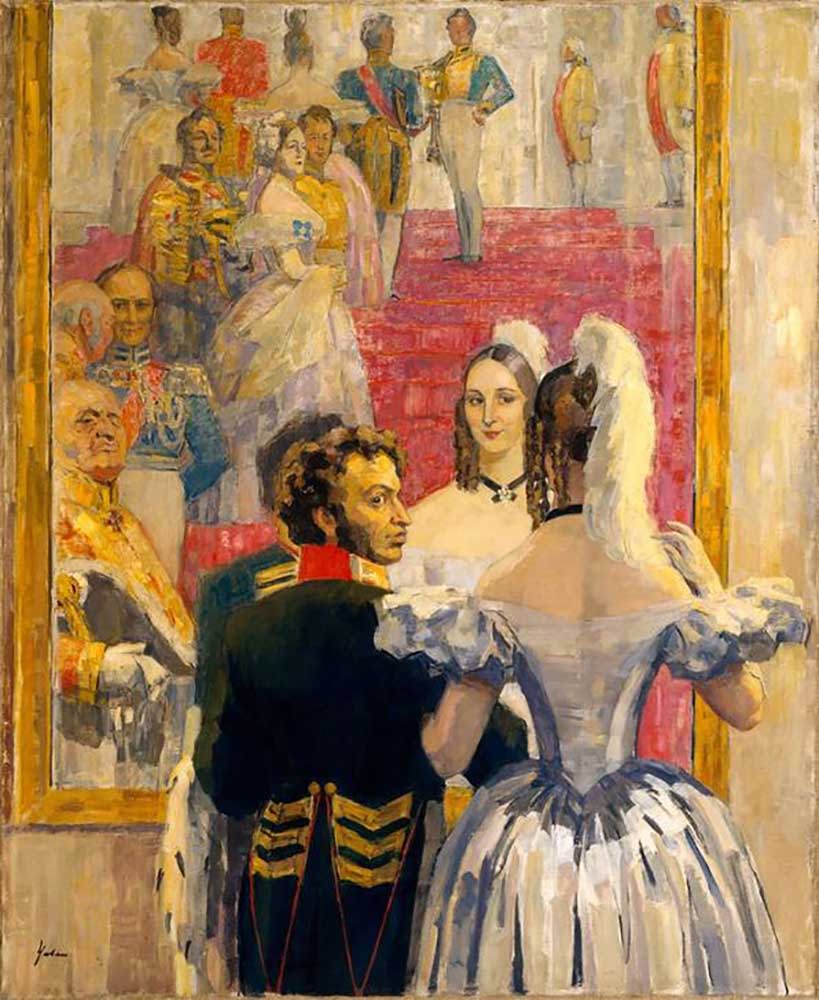 The poet Alexander Pushkin with his wife in Anich van Nikolai Pavlovich Ulyanov