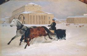 Sleigh ride in front of the Bolshoi Theatre in Moscow
