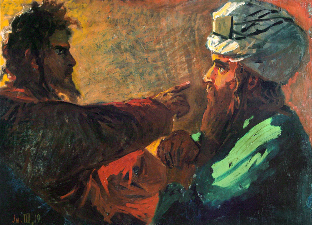 Christ and Nicodemus (Study) van Nikolai Nikolajewitsch Ge