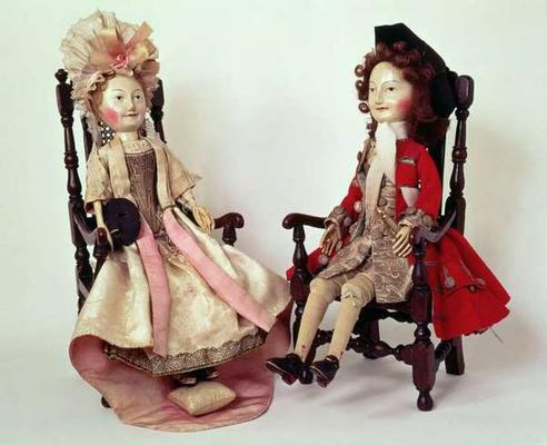 31:Lord and Lady Clapham, wooden dolls made in the William and Mary period, late 17th, c.1680s (see van 