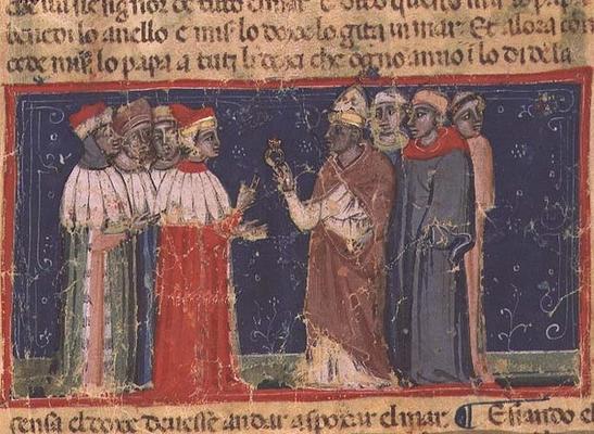 Codex Correr I 383 Pope Alexander III (1105-81) presents a ring to Doge Sebastiano Ziani van 