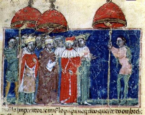 Codex Correr I 383 Pope Alexander III (1105-81) presents the parasol to Doge Sebastiano Ziani, Venet van 