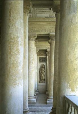The Loggia di Davide (or D'Onore) interior showing columns of the garden facade designed by Giulio R