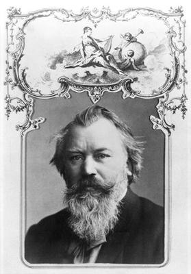 Johannes Brahms (1833-97) (b/w photo set in a decorative card surround) van 
