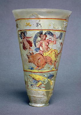 Vase with painted decoration depicting Europa and the Bull, Roman (glass) (see also 98005) van 