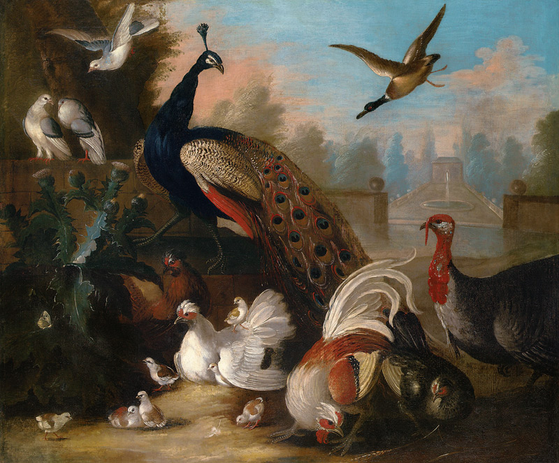 A Peacock And Other Birds In An Ornamental Landscape Attributed To Marmaduke Craddock (C van 