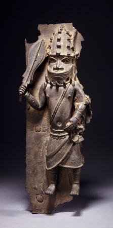 A Benin Bronze Figure From A Plaque In High Relief van 
