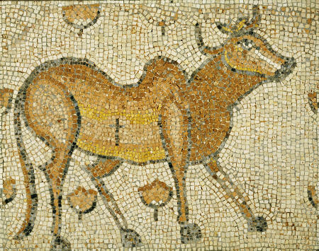 A Byzantine Marble Mosaic Panel Depicting Humped Bull van 