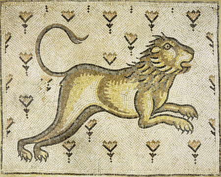 A Byzantine Marble Mosaic Panel Depicting A Lion In A Field Of Flowers van 