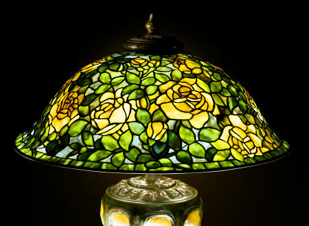 A Detail Of The Shade Taken From A ''Rose'' Leaded Glass Turtleback Tile And Bronze Table Lamp van 