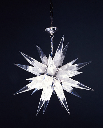 A Glass And Metal 1930s Chandelier Of Star Form With Etched And Polished Spike Projections van 