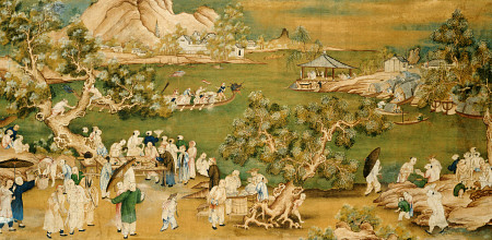 A Lake Scene With Figures Celebrating A Festival van 