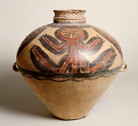 A Large Gansu Neolithic Pottery Two-Handled Jar van 