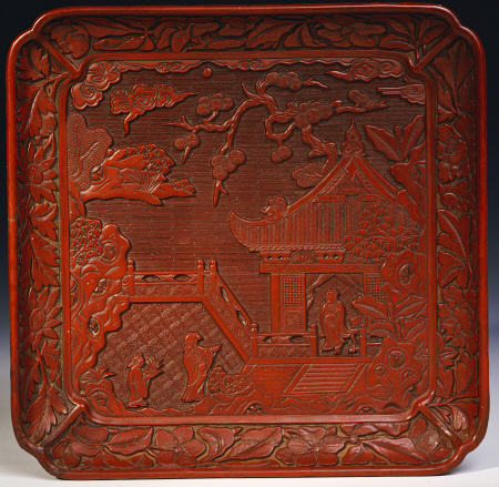 A Ming Red Lacquer Shaped Square Tray, 16th Century van 