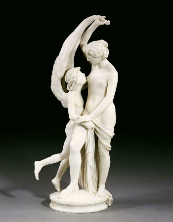 An Italian White Marble Group Of Cupid And Psyche, Entitled Speranza Nutre Amore (Hope Feeds Love) B van 