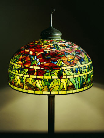 An Oriental Poppy Leaded Glass Floor Lamp By Tiffany Studios van 