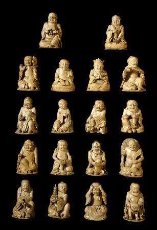 An Unusual Matched Set Of 18 Ivory Luohans Including Xin Pindeng, Futuo Miduo, Yinian Jiekong And Wu van 