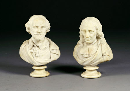 A Pair Of White Marble Busts Of William Shakespeare And John Milton, Last Quarter 19th Century van 