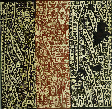 A Rare Huari Cotton Textile Resist-Dyed With Erratic Geometric Motifs van 