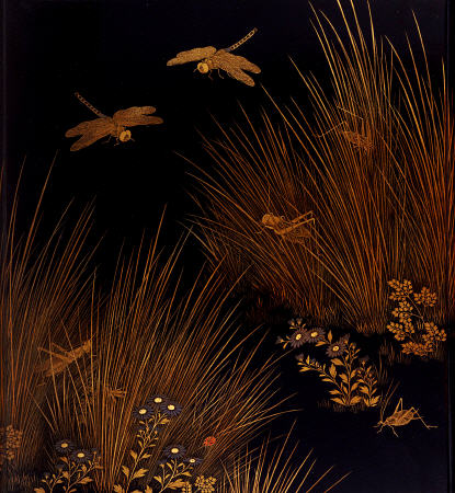 A Roironuri Suzuribako (Writing Case) Depicting Dragonflies, Crickets And A Ladybird Among Grasses A van 