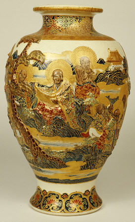 A Satsuma Moulded Baluster Vase Decorated With Various Sages And Scholars van 