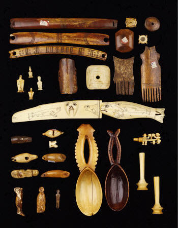 A Selection Of North American Inuit, African And Asian Ivory Carvings van 