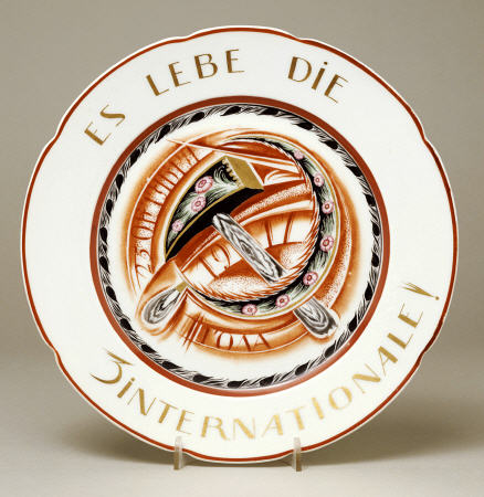 A Soviet Porcelain  Propaganda Plate, With Allegorical Hammer And Sickle  ''Es Lebe Die 3 Internatio van 