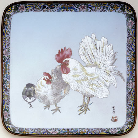 A Square Cloisonne Tray With Rounded Corners van 