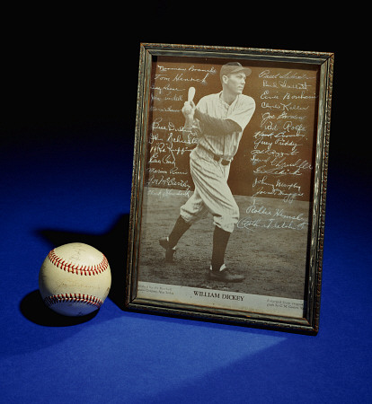 A William Dickey Picture Signed By The Yankees Team And A Signed Baseball Including The Signature Of van 
