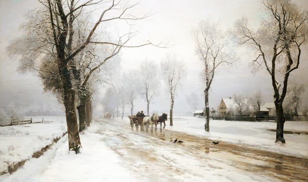 An Extensive Winter Landscape With A Horse And Cart van 