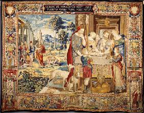 A Brussels Tapestry Woven In Wools, Silks And Metal Threads, Depicting The Passover And Death Of The