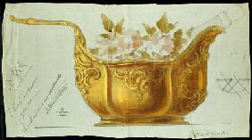 A Drawing Of A Large Gilt Metal Kovsh In The Louis XV Style