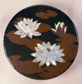 A Large Circular Lacquer Box And Cover Decorated In Iroe Hiramakie, Ishime-Ji And Stained Mother Of