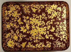 An Early Victorian Bronzed Japanned Papier Mache Rounded Rectangular Tray