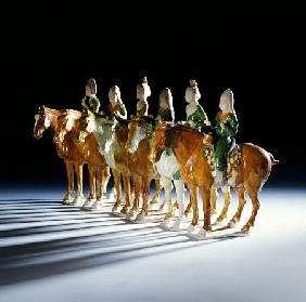An Important Set Of Six Sancai Pottery Equestrian Figures