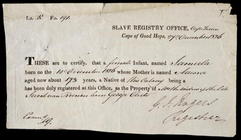 A Slave Registration Certificate, Cape Town, 27 December 1826 (pen and ink on paper)
