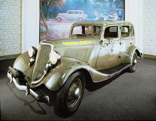 Bonnie and Clyde's 'bullet-riddled' Ford Sedan (colour photo) van 