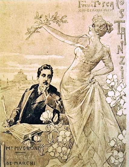 Commemorative Postcard of the first performance of the opera ''Tosca'', by Giacomo Puccini (1858-192 van 