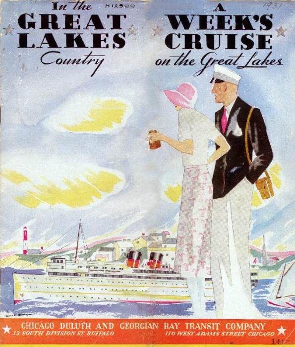 Cover of the Chicago, Duluth and Georgian Bay Transit Company schedule for 1931 depicts a man and a  van 